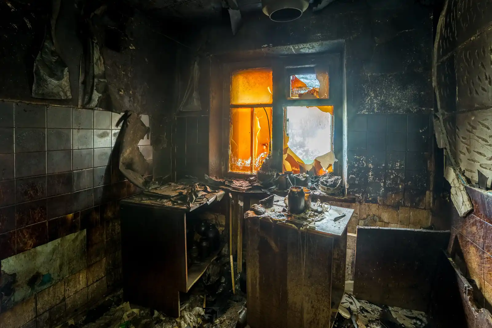 Fire damage restoration crew responding to a house fire in Puyallup, WA